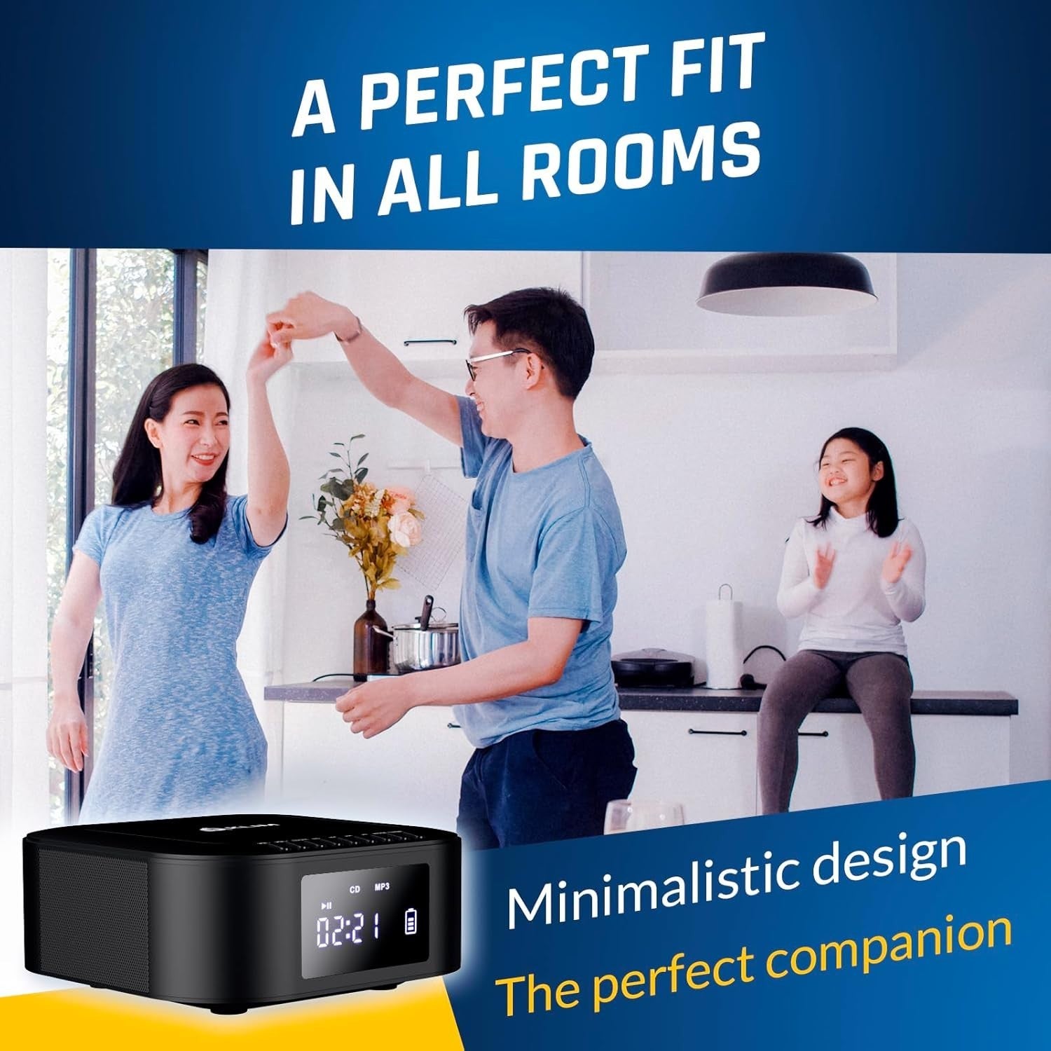 Portable CD Boombox Bluetooth Subwoofer FM Radio USB AUX Rechargeable