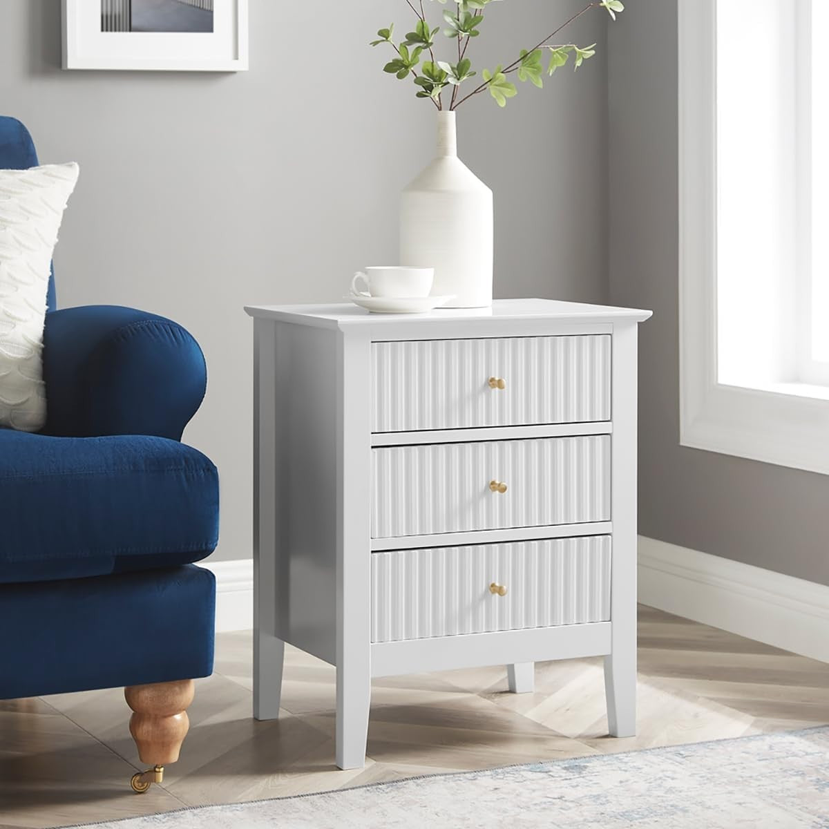 Set of 2 White 3 Drawer Bedside Tables | Modern Bedroom Nightstands