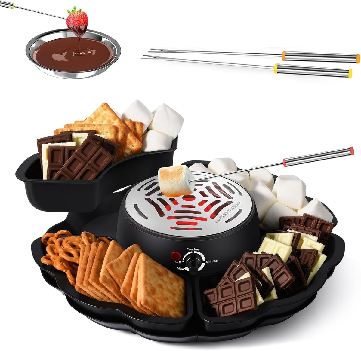 2 in 1 Electric Smores Maker Chocolate Fondue Pot Tabletop Kit