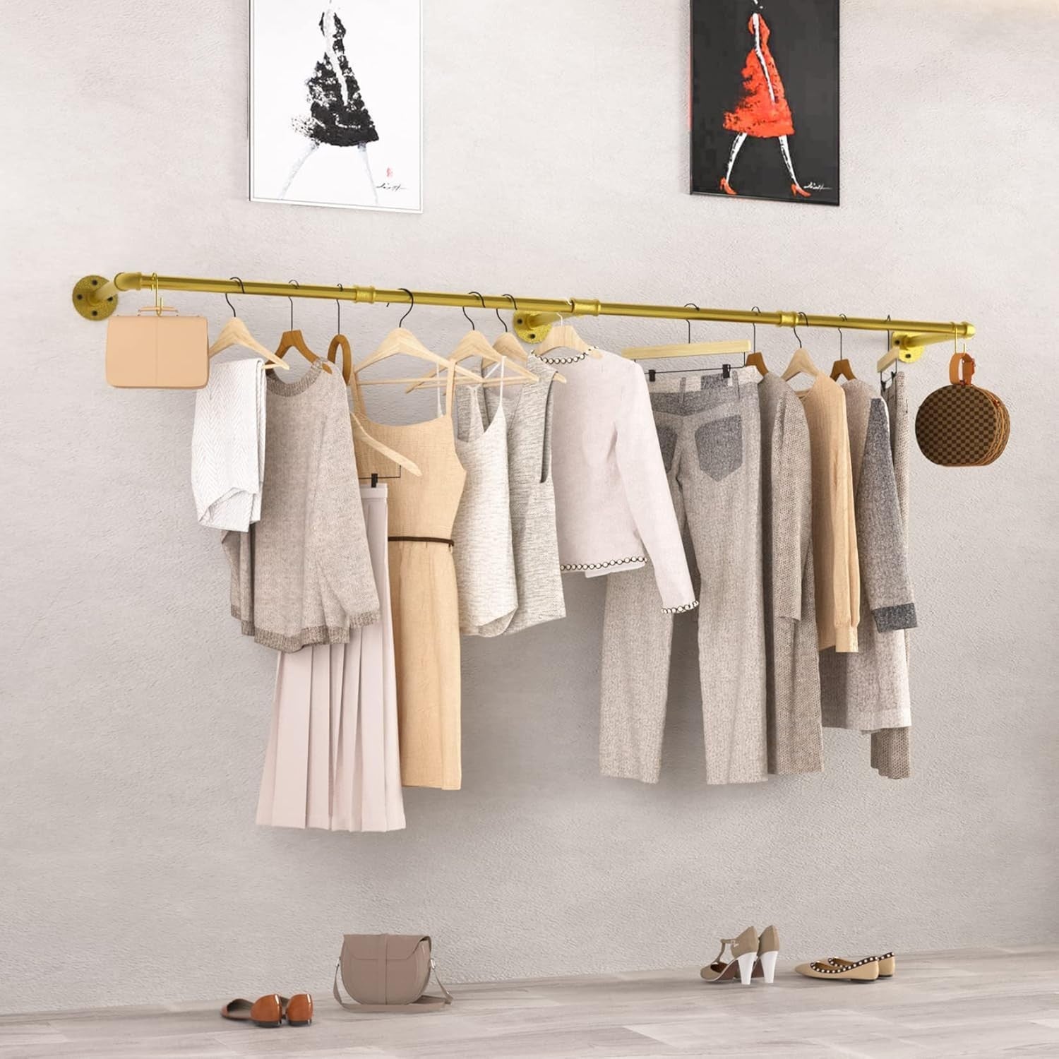 Wall Mounted Industrial Pipe Clothes Rail Heavy Duty White 180cm