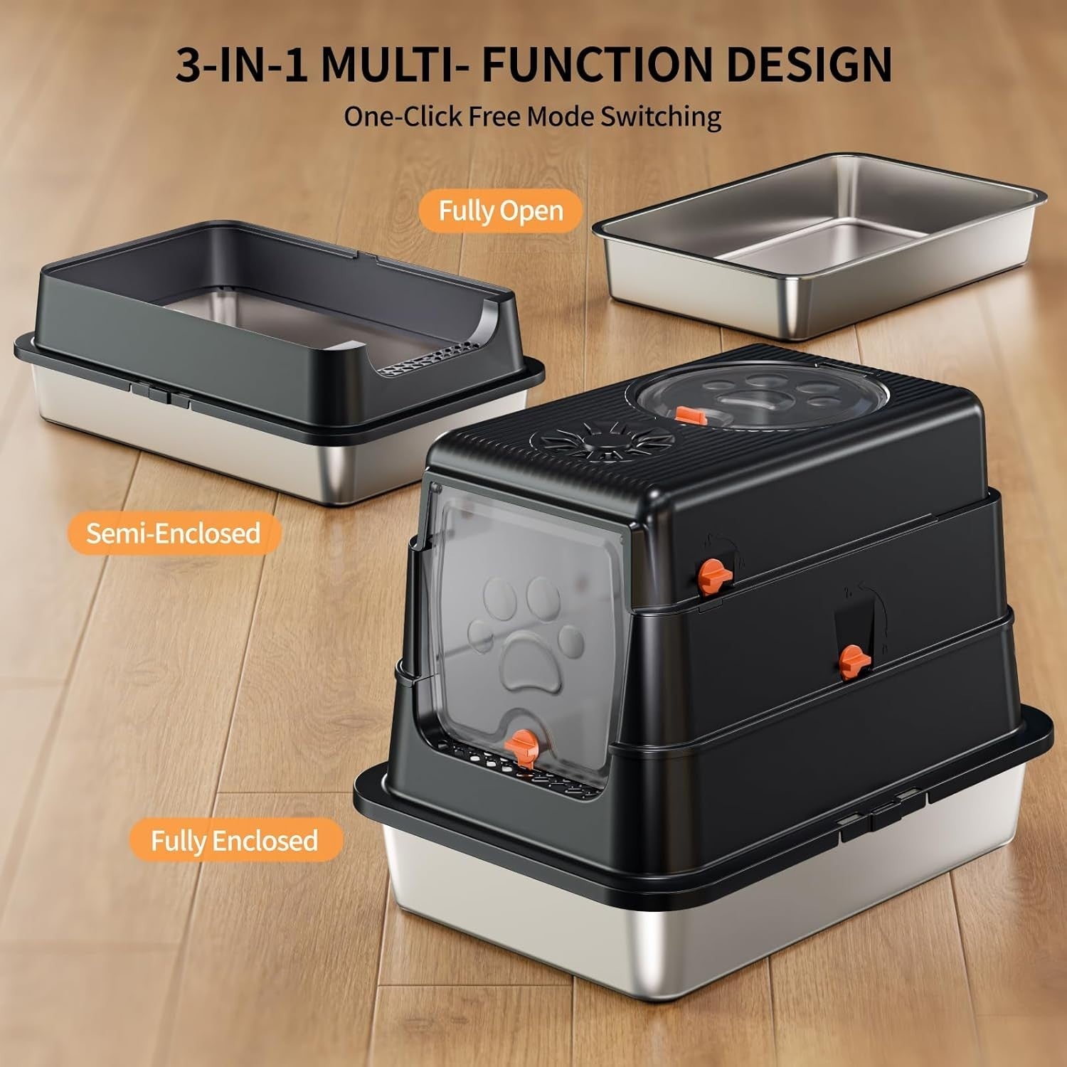 Stainless Steel Cat Litter Box Covered High Sided Leak Proof Tray