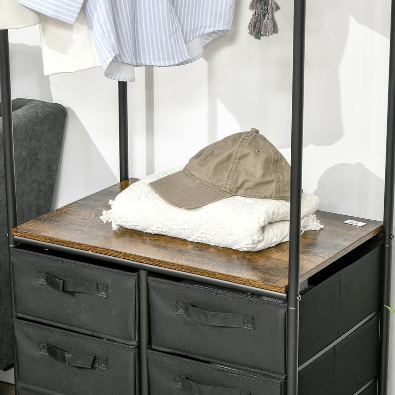 Industrial Clothes Rail with 6 Drawers – Rolling Open Wardrobe Unit