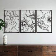 Black Minimalist Floral Wall Art 18x12in 3-Pack Metal Decor