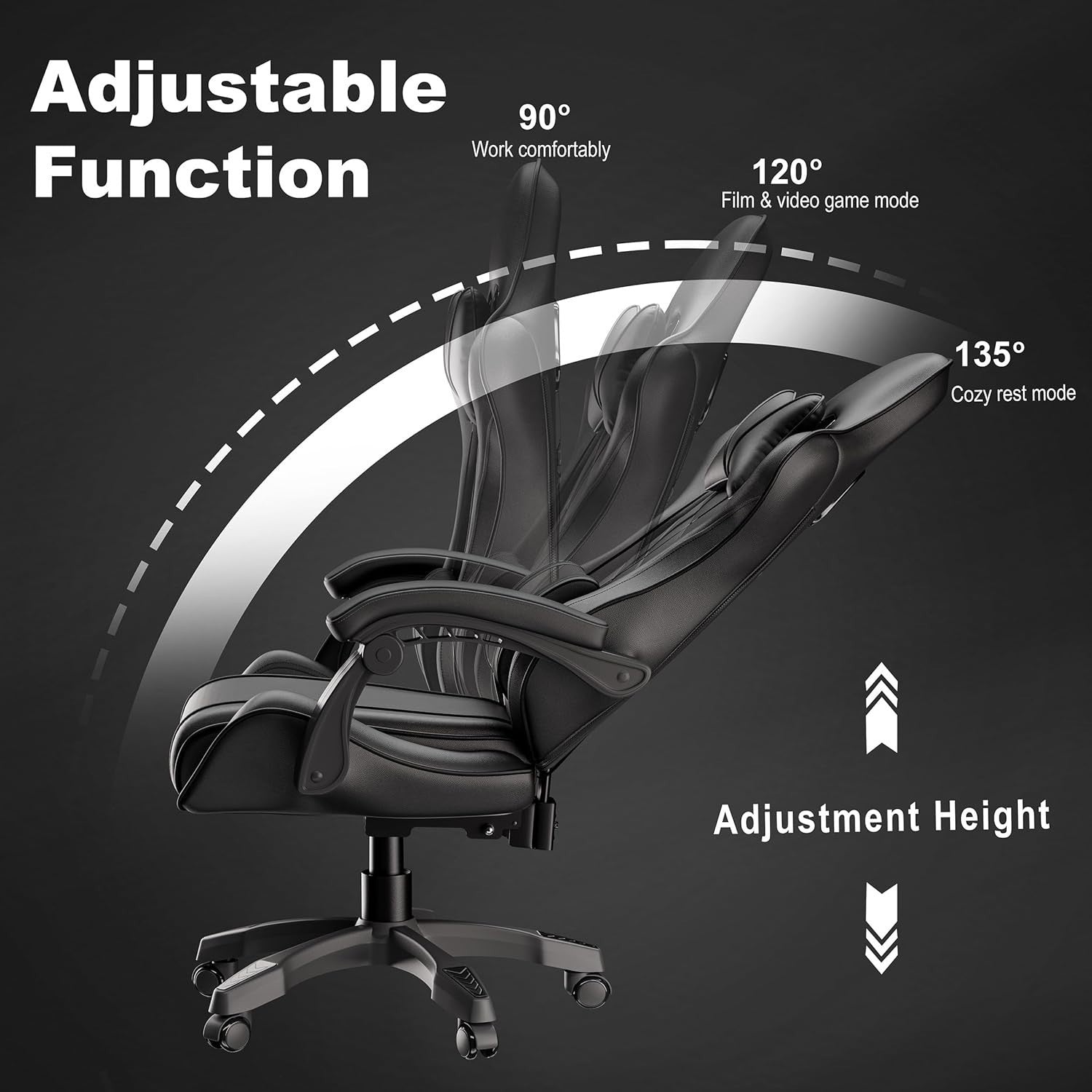 Ergonomic Gaming Office Chair Recline 90-135° PU Leather Adjustable Height 150kg