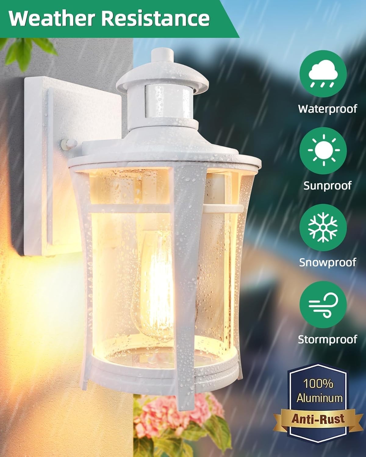 Outdoor Wall Light White Motion Sensor Waterproof LED