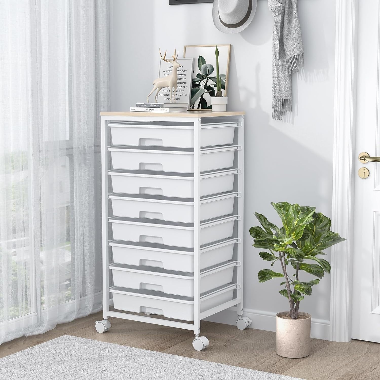 8 Drawer Mobile Storage Cart Rolling Utility Organizer White Trolley