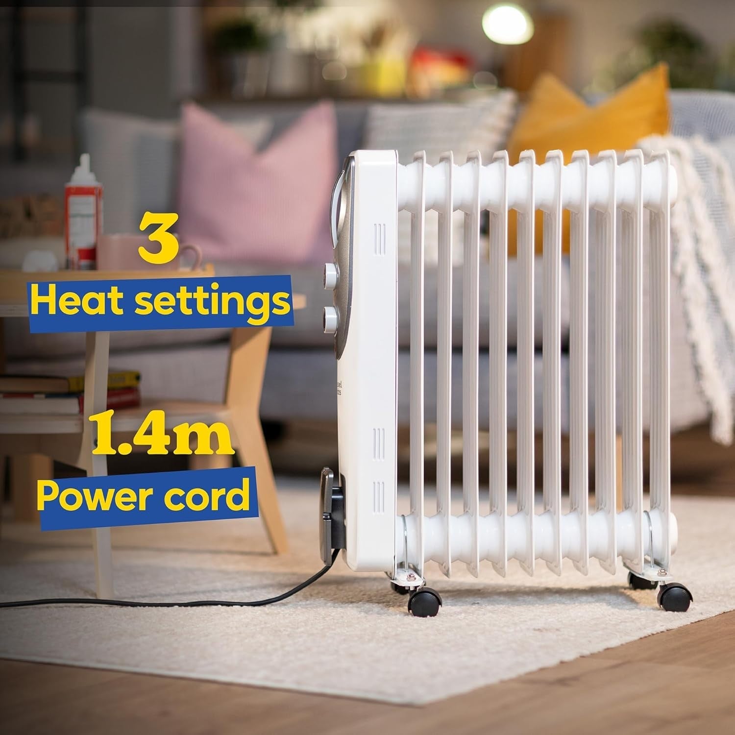 2500W Oil Filled Radiator 11 Fin Portable Heater w/ Thermostat & Safety