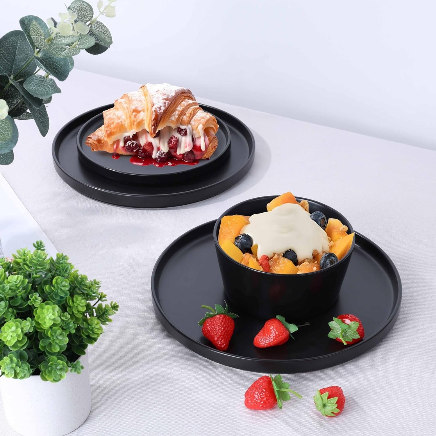12pc Matte Black Stoneware Dinner Set Plates Bowls Dishwasher Safe