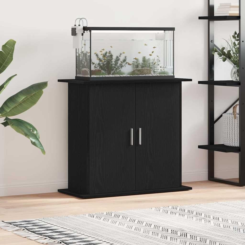 Black Aquarium Stand 81x36x73cm with Storage Shelves for Living Rooms