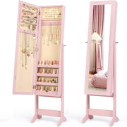 Pink Freestanding Jewelry Cabinet Full Length Mirror Adjustable Storage