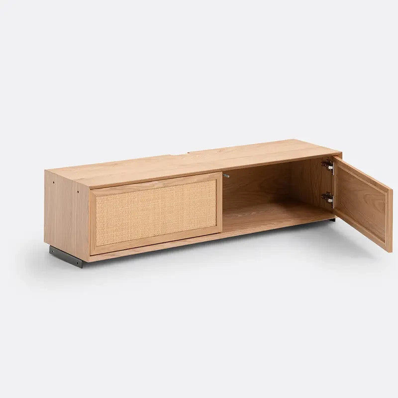 140cm Oak Veneer TV Unit with Cane Doors – Retro Media Console