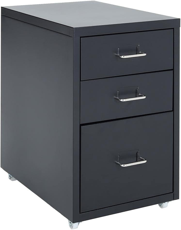 Black Desktop Filing Cabinet 3 Drawer 48cm Rolling Metal Storage