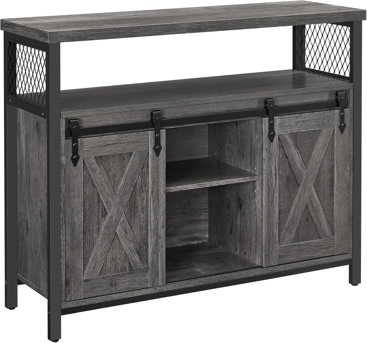 Charcoal Grey Industrial Sideboard Sliding Door Storage Cabinet