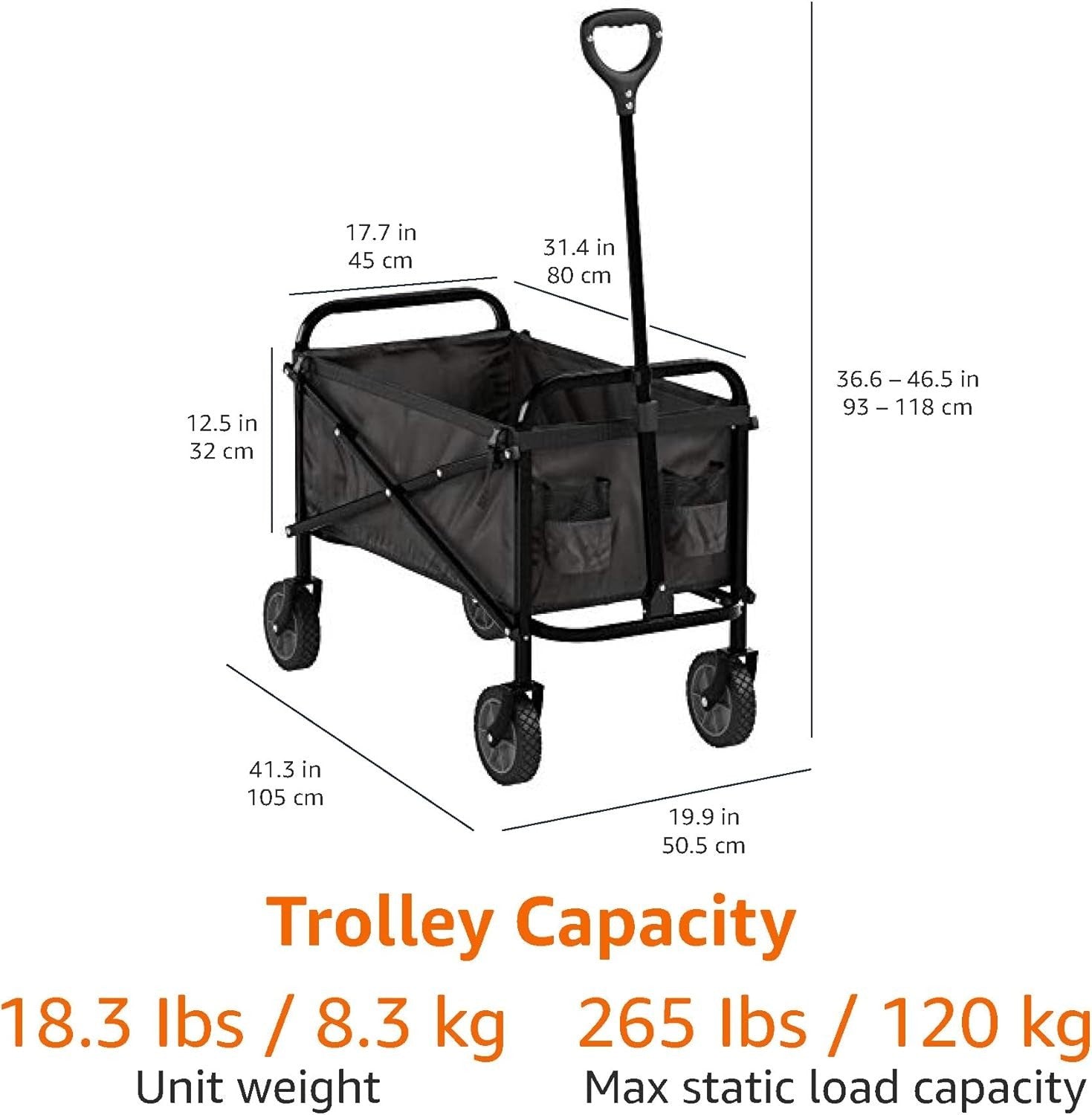 Collapsible Garden Wagon Foldable Utility Cart Adjustable Height 120kg