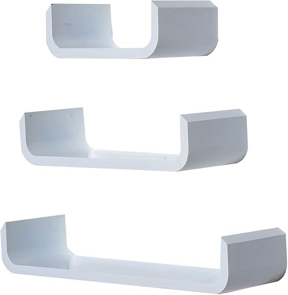 Modern U-Shaped Floating Shelves Set | White Wall Mounted Storage Display