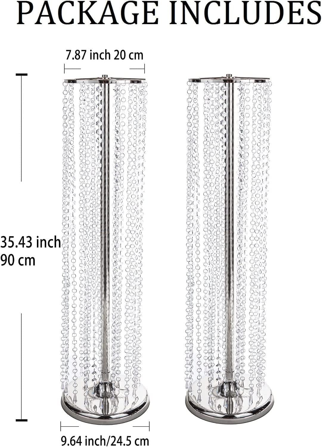 Silver Crystal Wedding Flower Stand Pair 90cm Tall Event Table Centrepiece
