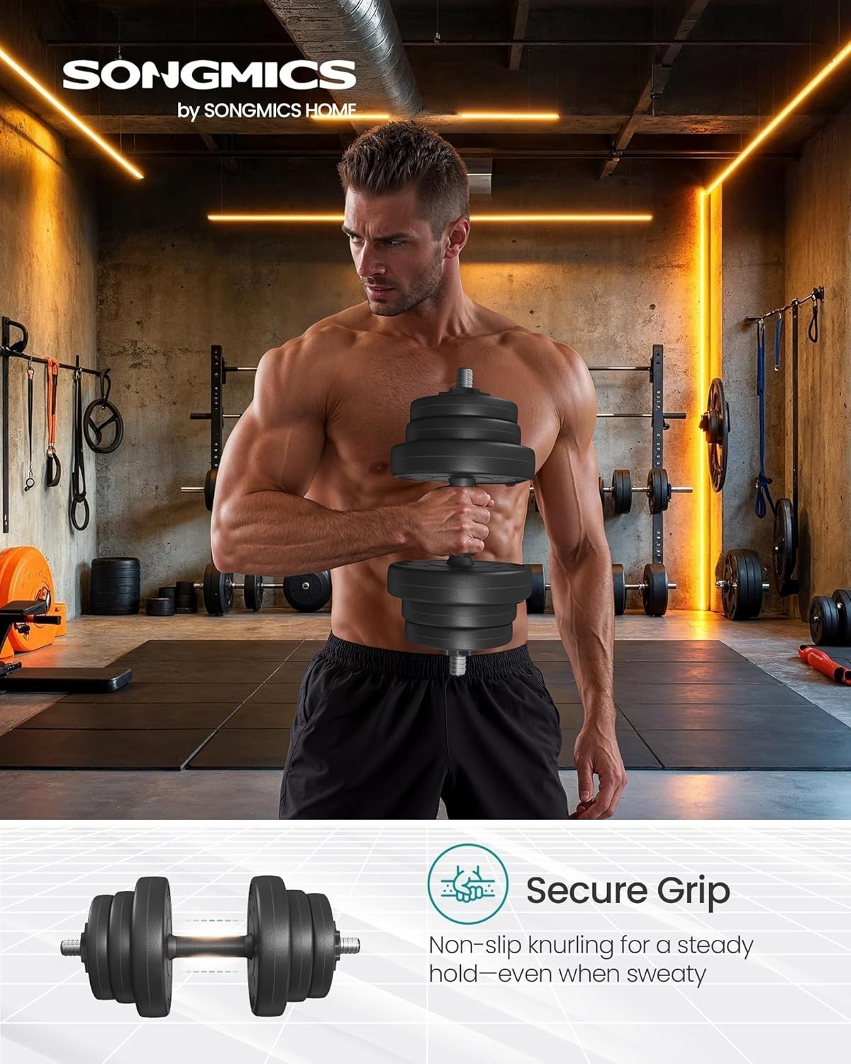 Adjustable Dumbbells Set 30kg Plastic Coated Home Gym Strength Weights