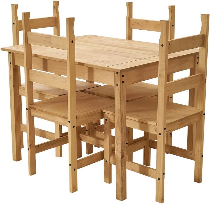 Solid Wood Dining Table & 4 Chairs Compact Kitchen Furniture Set Light