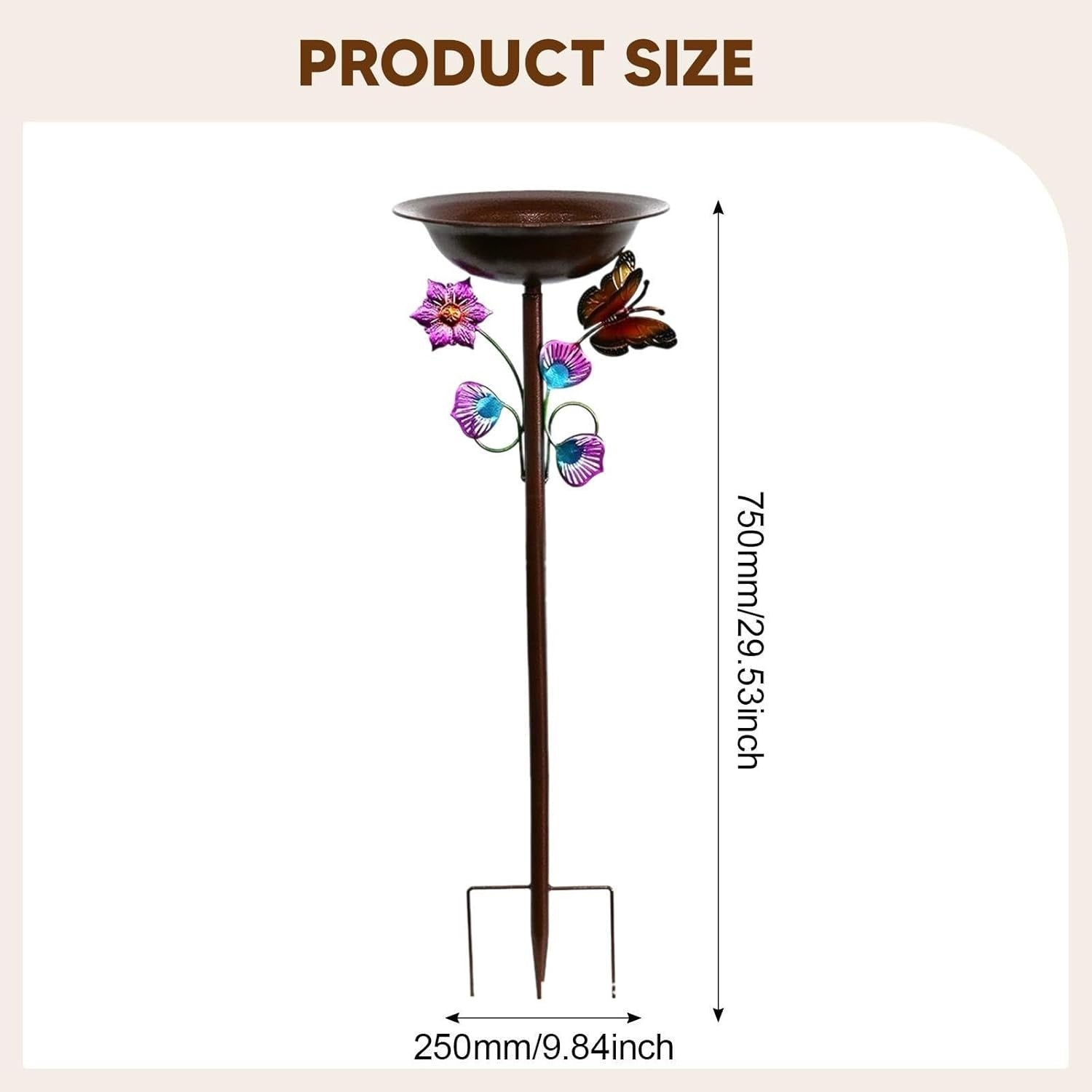 Outdoor Bird Bath Feeder Metal Butterfly Garden Stand Decor for Patio & Lawn