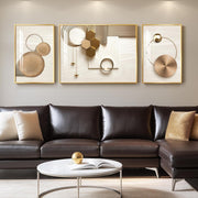 Large Framed Gold Geometric Wall Art 3 Panel 24x36in Luxury