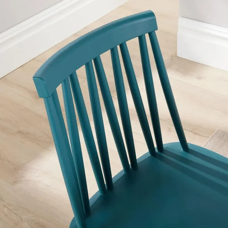 4 Seater Dining Table Set 120cm White MDF Top & Teal Chairs Wooden Legs