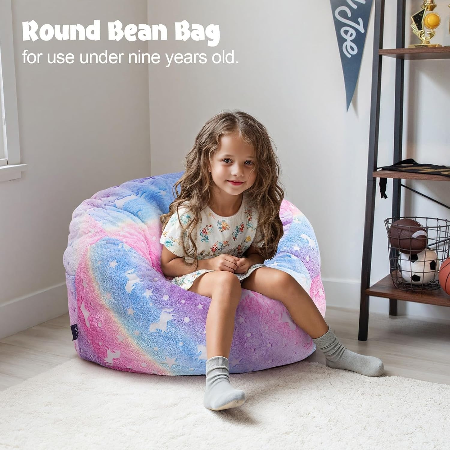 Kids Bean Bag Chair Bed 2-in-1 Rainbow Floor Sofa Soft Washable Foam