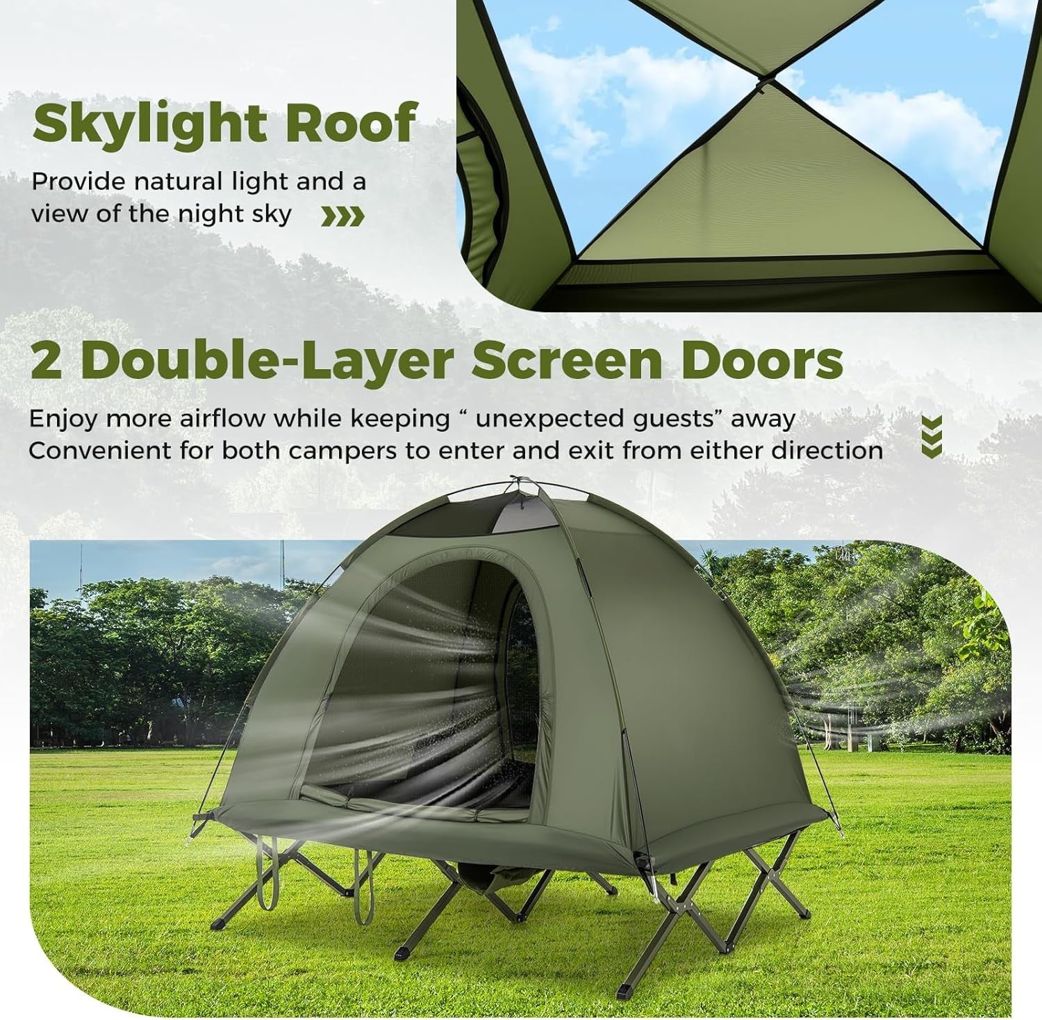 2 Person Elevated Camping Tent Cot Waterproof Foldable Bed