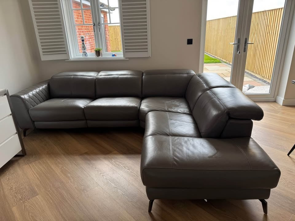Luxe Grey Leather Corner Sofa (PTP)