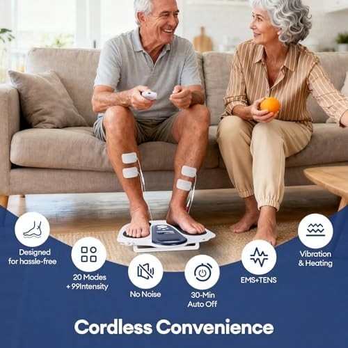 Cordless Foot Circulation Machine | TENS & EMS Massager w/ Heat & Vibration