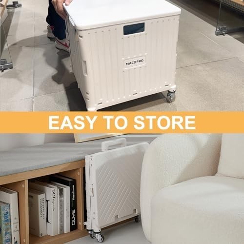 Folding Utility Cart Rolling Crate Trolley Lid Basket 360° Wheels White