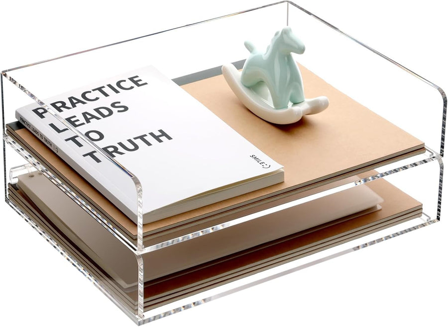 2 Pack Clear Acrylic A4 Letter Tray Stackable Desk File Organizer