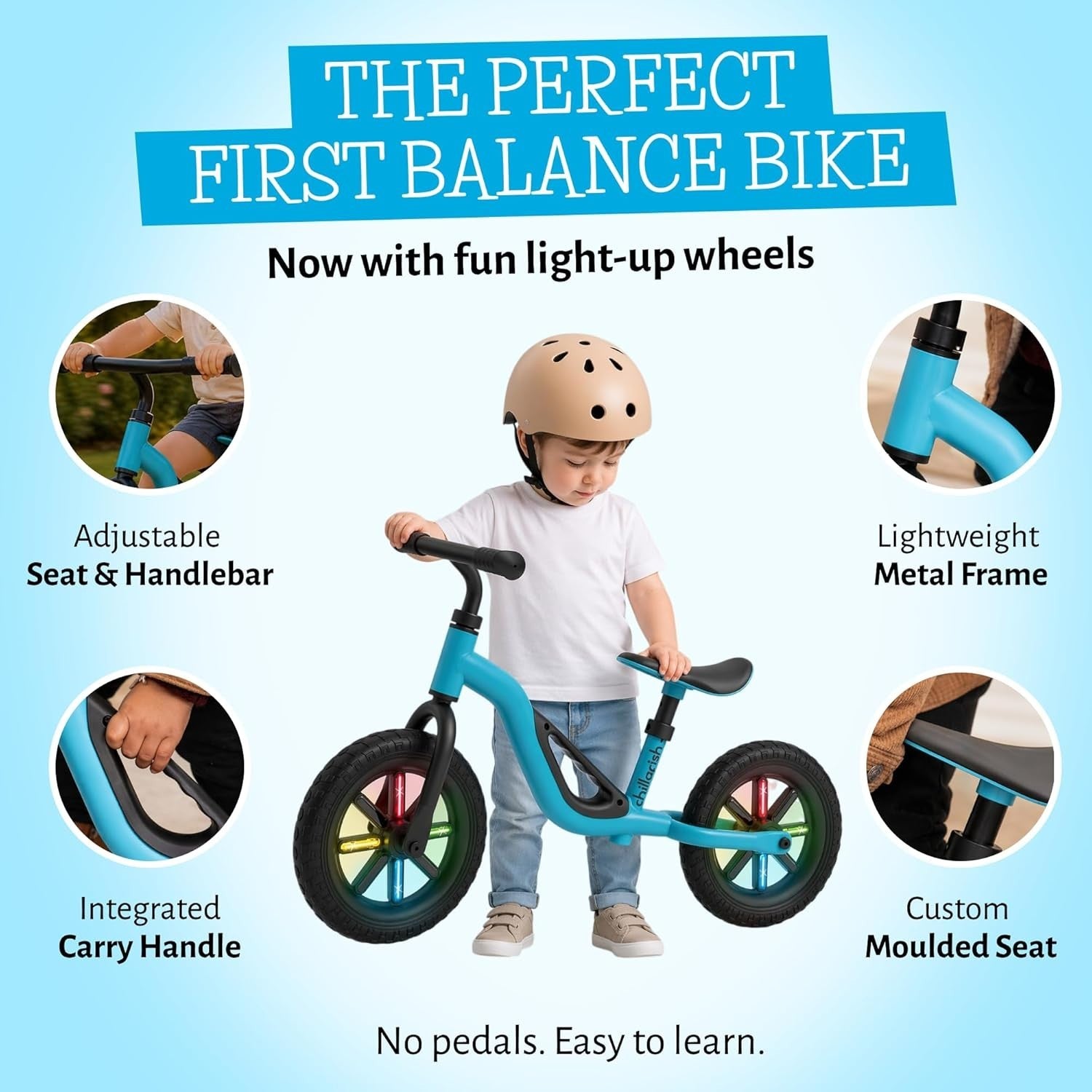 Kids Balance Bike Light Up Wheels Adjustable Toddler Bike 18M-4Y Blue