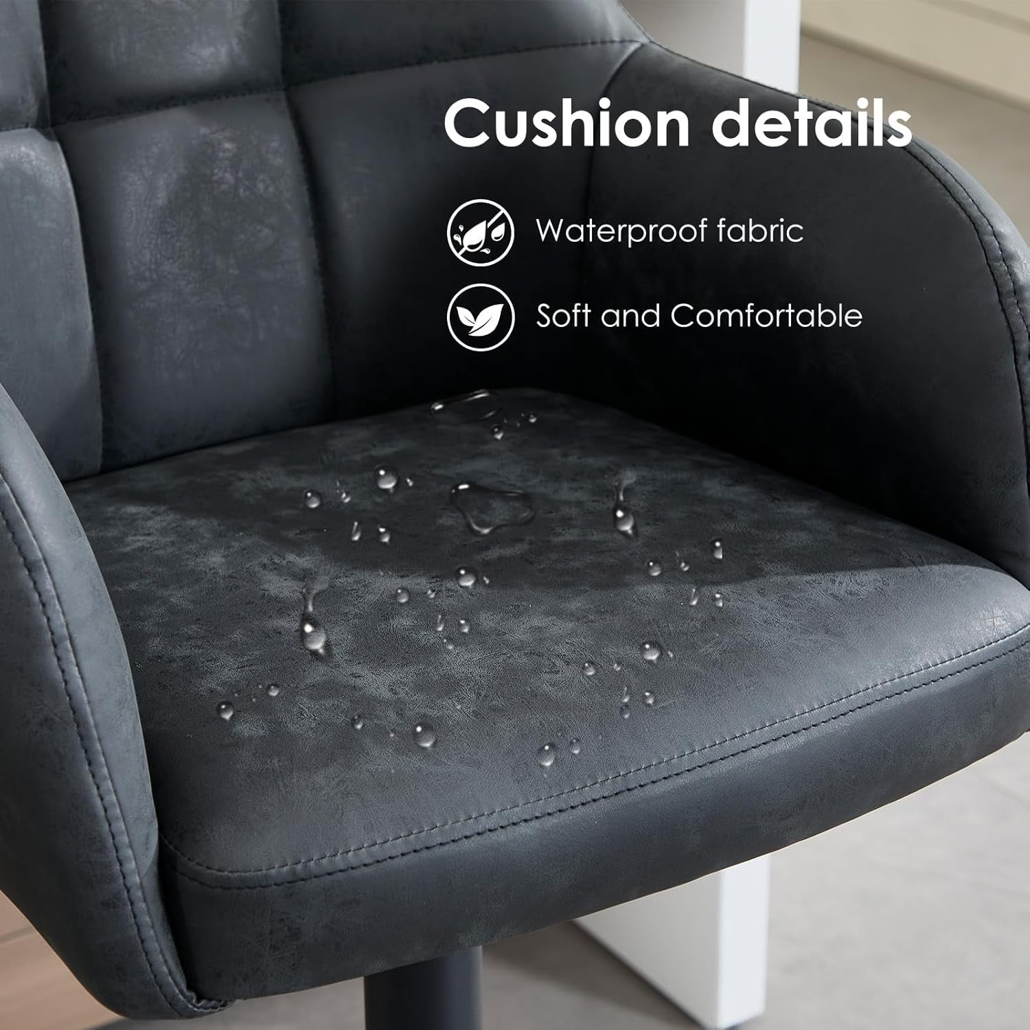 Set of 2 Dark Grey PU Leather Swivel Bar Stools Adjustable Height Modern