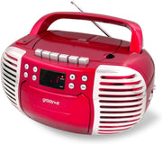 Retro Boombox CD & Cassette Player with Radio, Aux & Headphones – Red