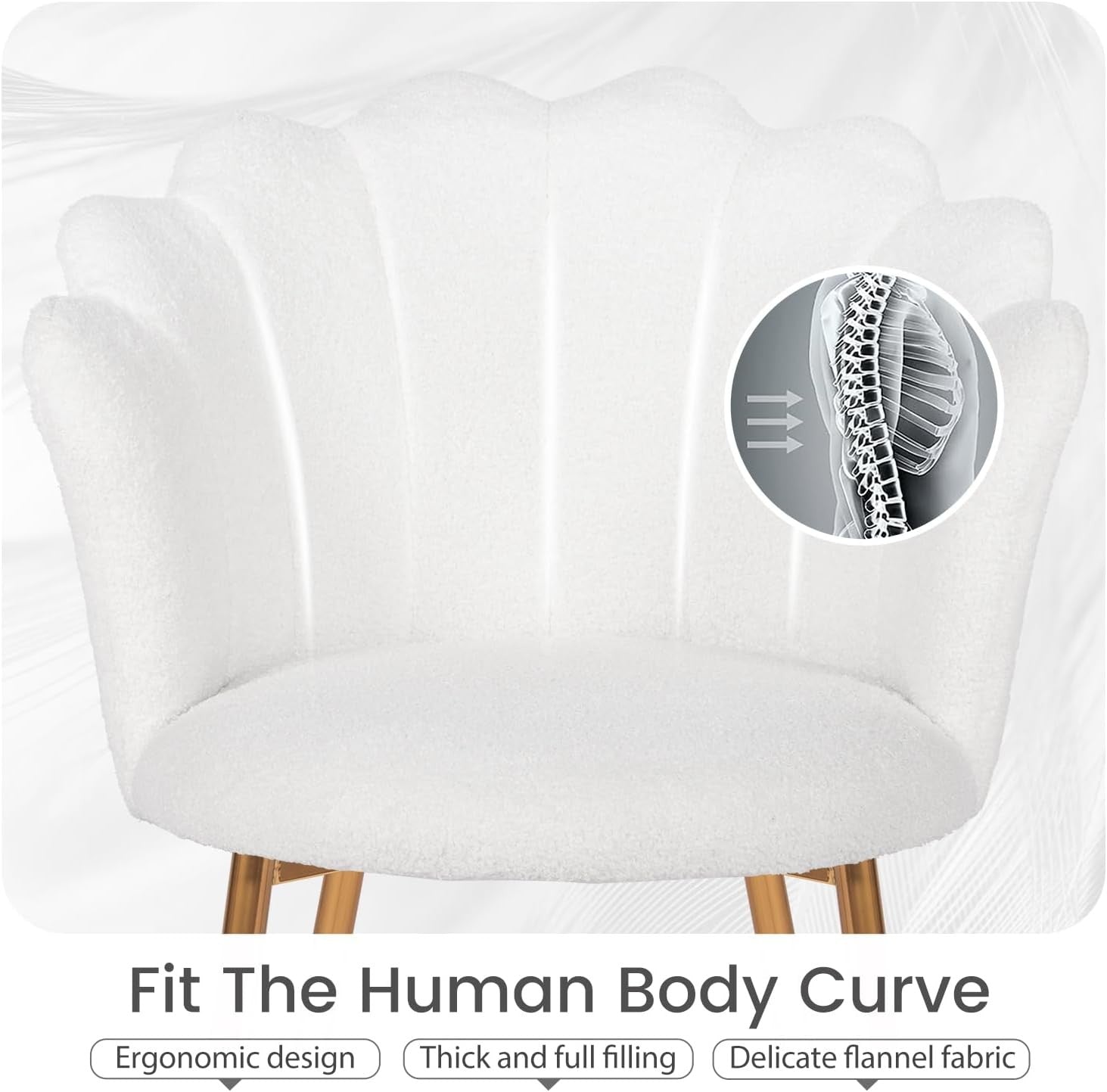 Boucle Vanity Chair Shell Back Gold Metal Legs White