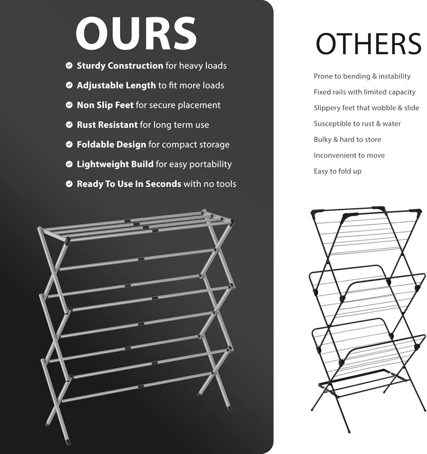 Foldable Clothes Airer Extendable Drying Rack Aluminium Indoor Outdoor Towels