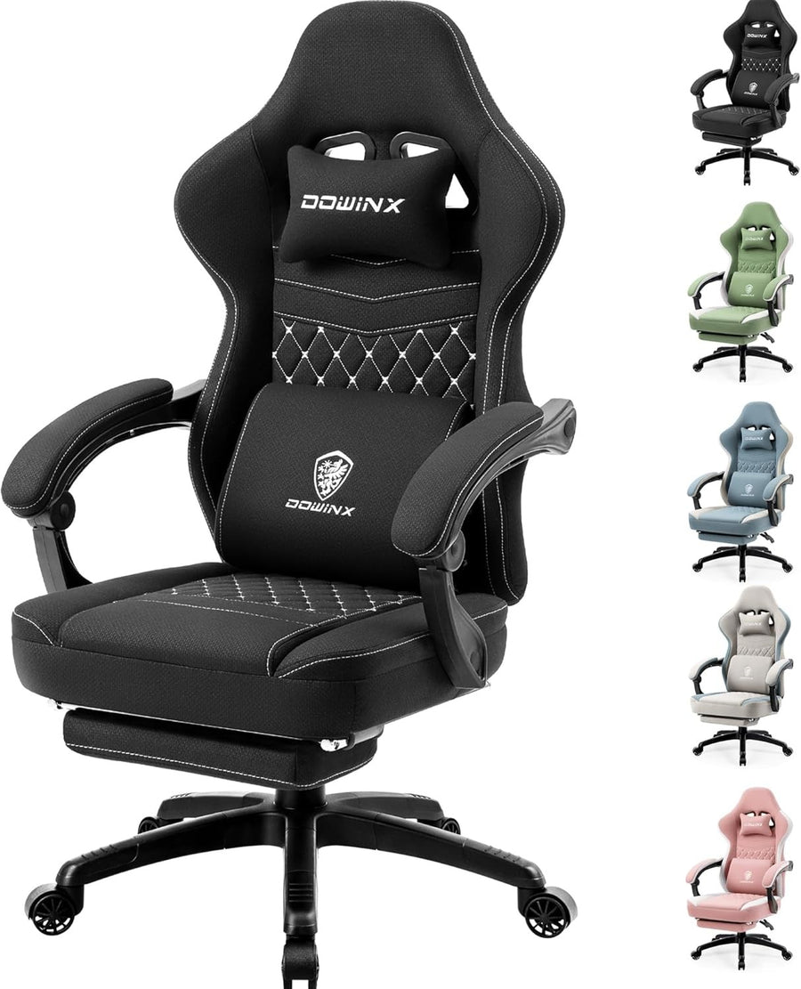 Massage Gaming Chair Fabric Recliner w/ Footrest 150kg Black