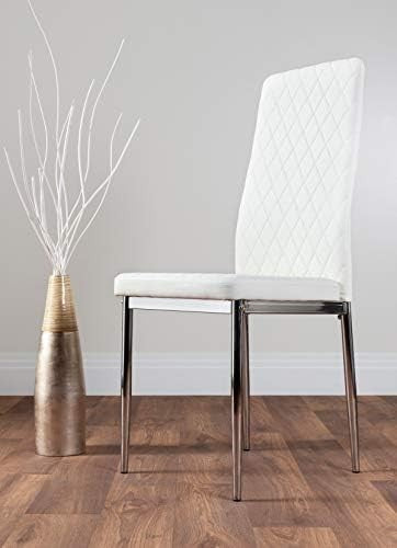 Modern Black Glass Dining Table Set with 6 White Chairs 140x80x75cm
