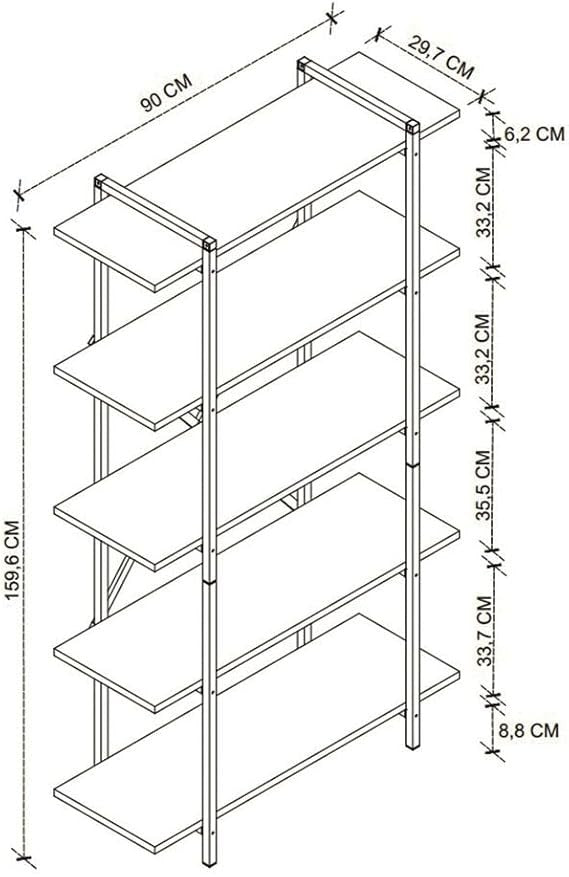 5-Tier Industrial Wood & Metal Bookshelf – Rustic Display Unit for Home Office