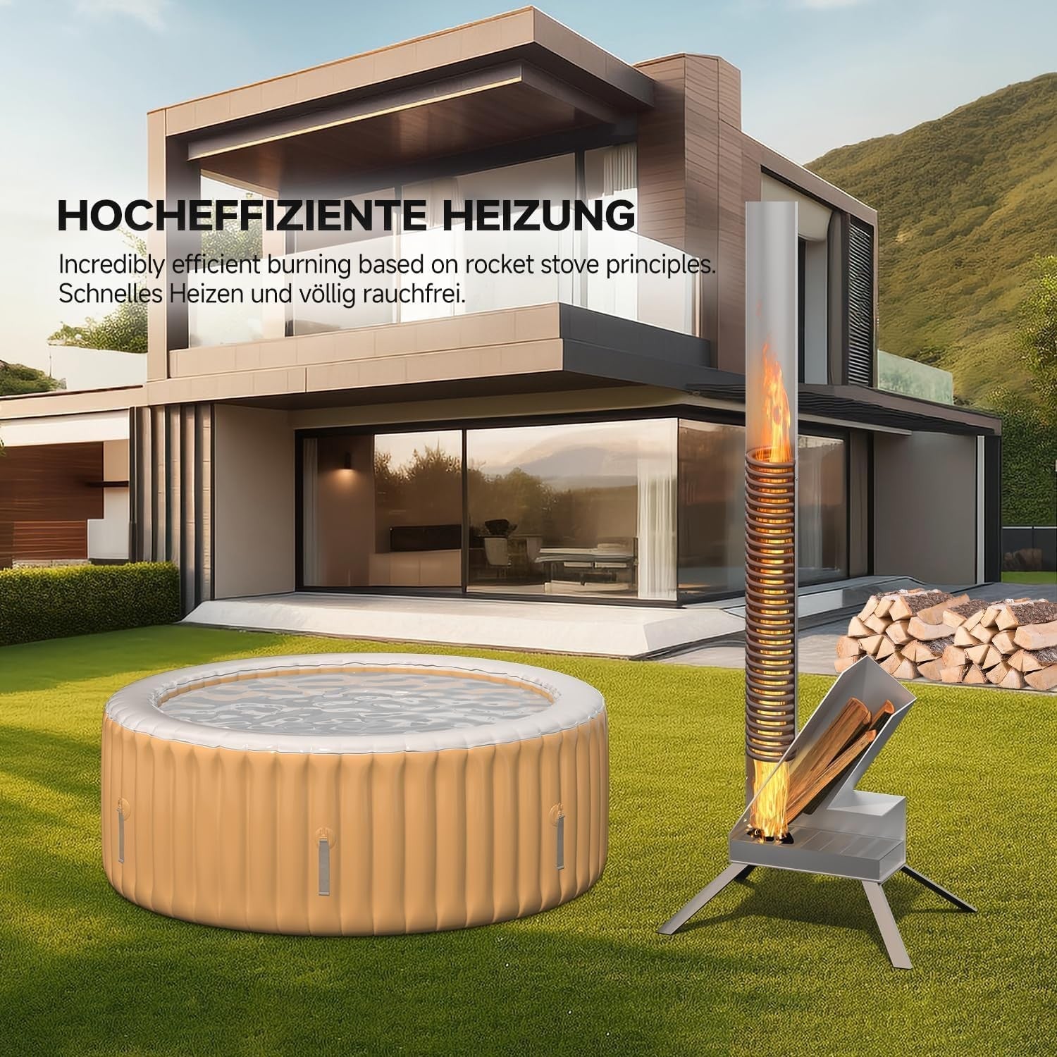 Wood Fired Pool Heater Outdoor Hot Tub Spa Heater Stainless Steel Coil