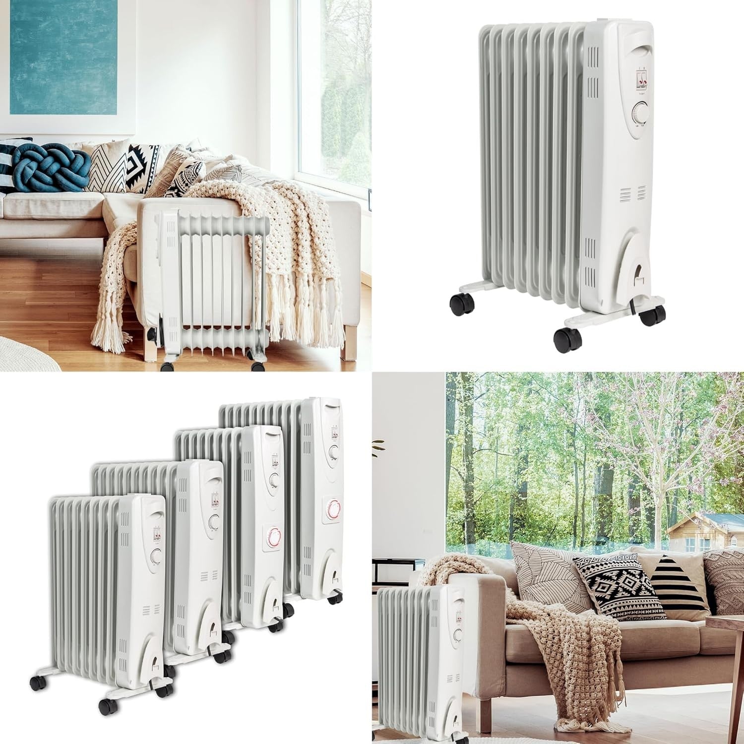 2000W Oil Filled Heater Radiator Portable Electric Adjustable Thermostat