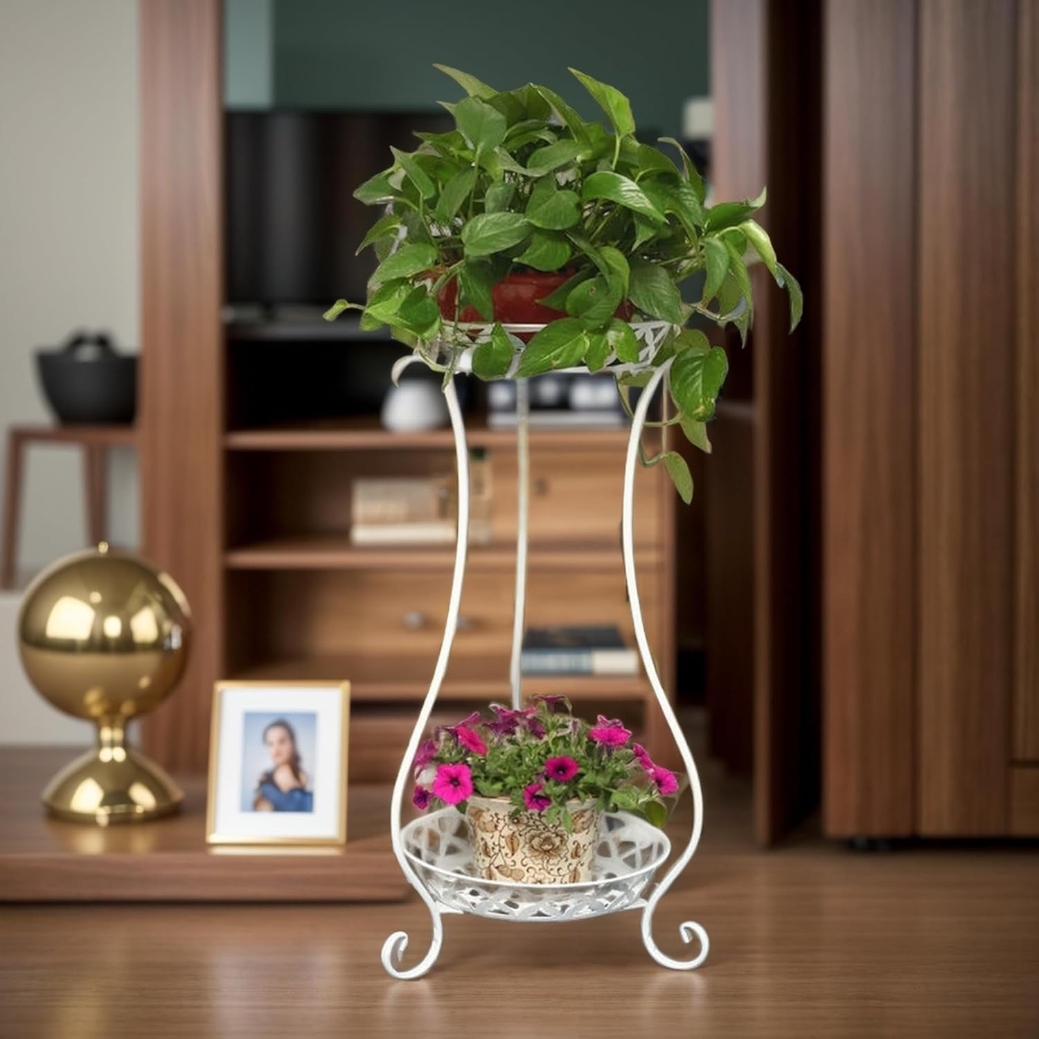 2 Tier White Metal Plant Stand Indoor Outdoor Flower Pot Display Rack 79CM