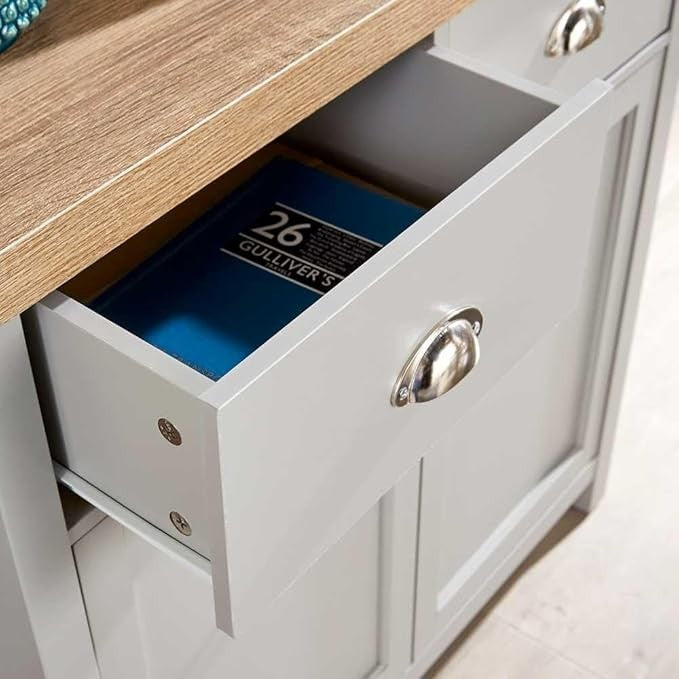 Modern Grey Oak Sideboard Cabinet with 2 Doors 2 Drawers Storage Unit Cupboard