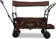 Brown Beach Wagon Foldable Cart w/ Roof Extra-Wide Wheels Push Handle & Brake