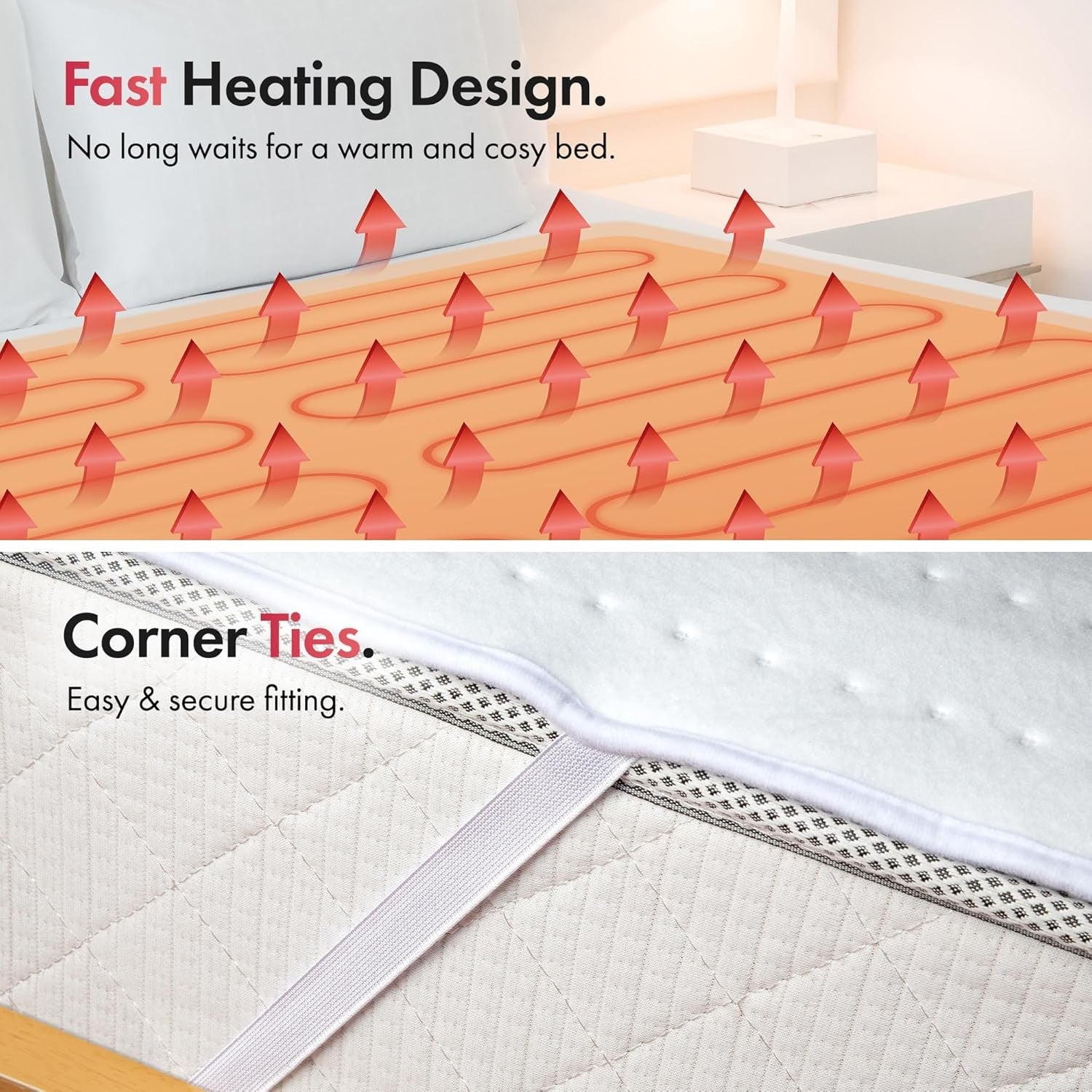 King Electric Heated Under Blanket Mattress Topper Dual Control 3 Heat Levels
