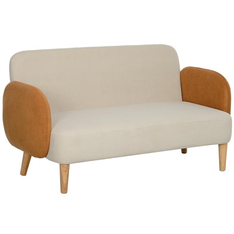 Modern 2 Seater Sofa Cream Velvet Couch Small Nordic Loveseat with Arms