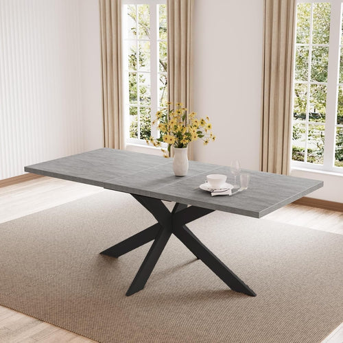 Extendable Dining Table Grey Wood Effect 4-6 Seater Kitchen Modern Room