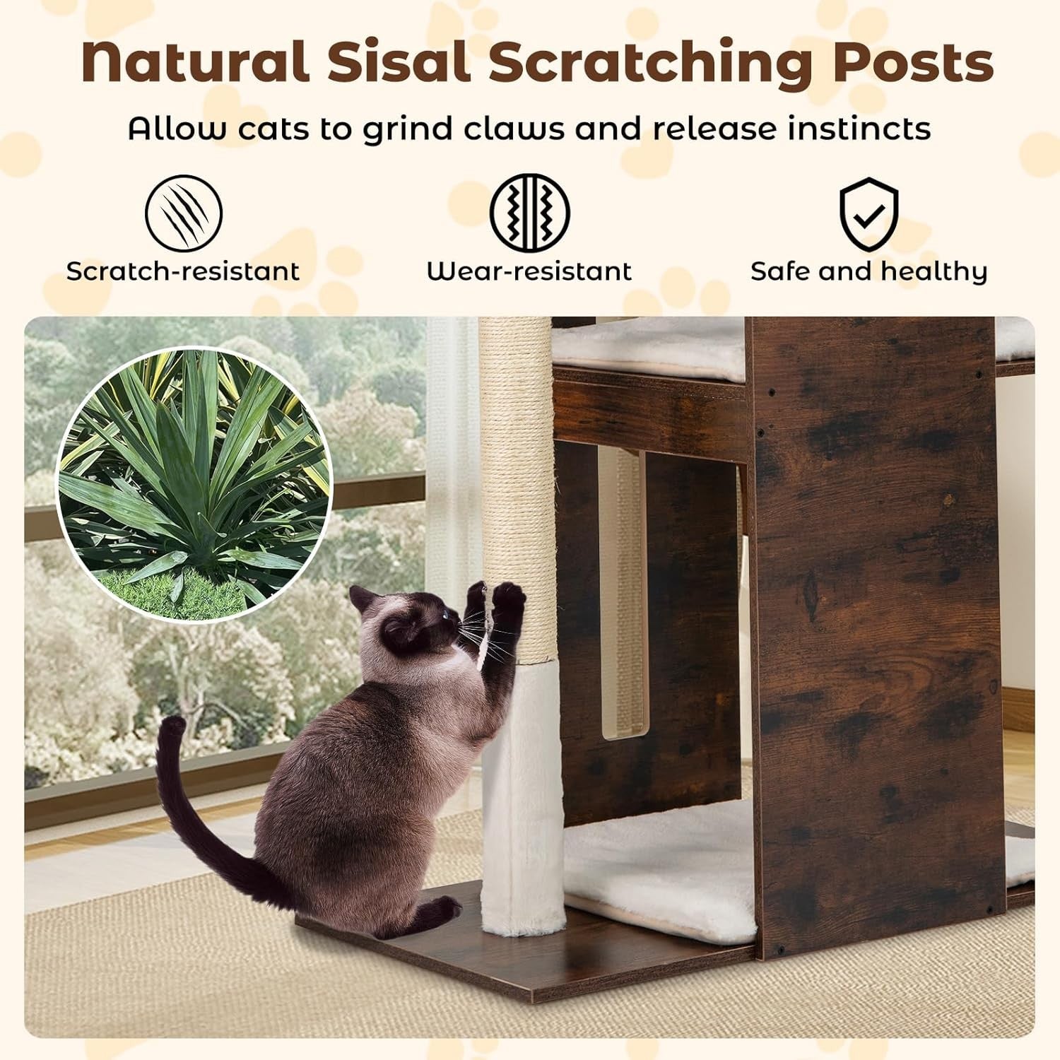 Wooden Cat Tree Tower Dark Brown 120cm Multi-Level Scratching Post Indoor