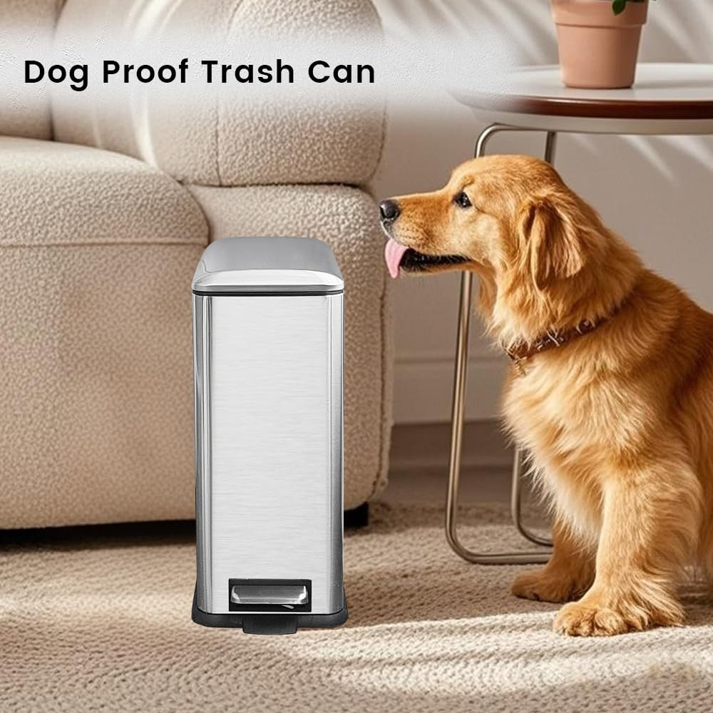 45L Stainless Steel Kitchen Pedal Bin Soft Close Lid Silver