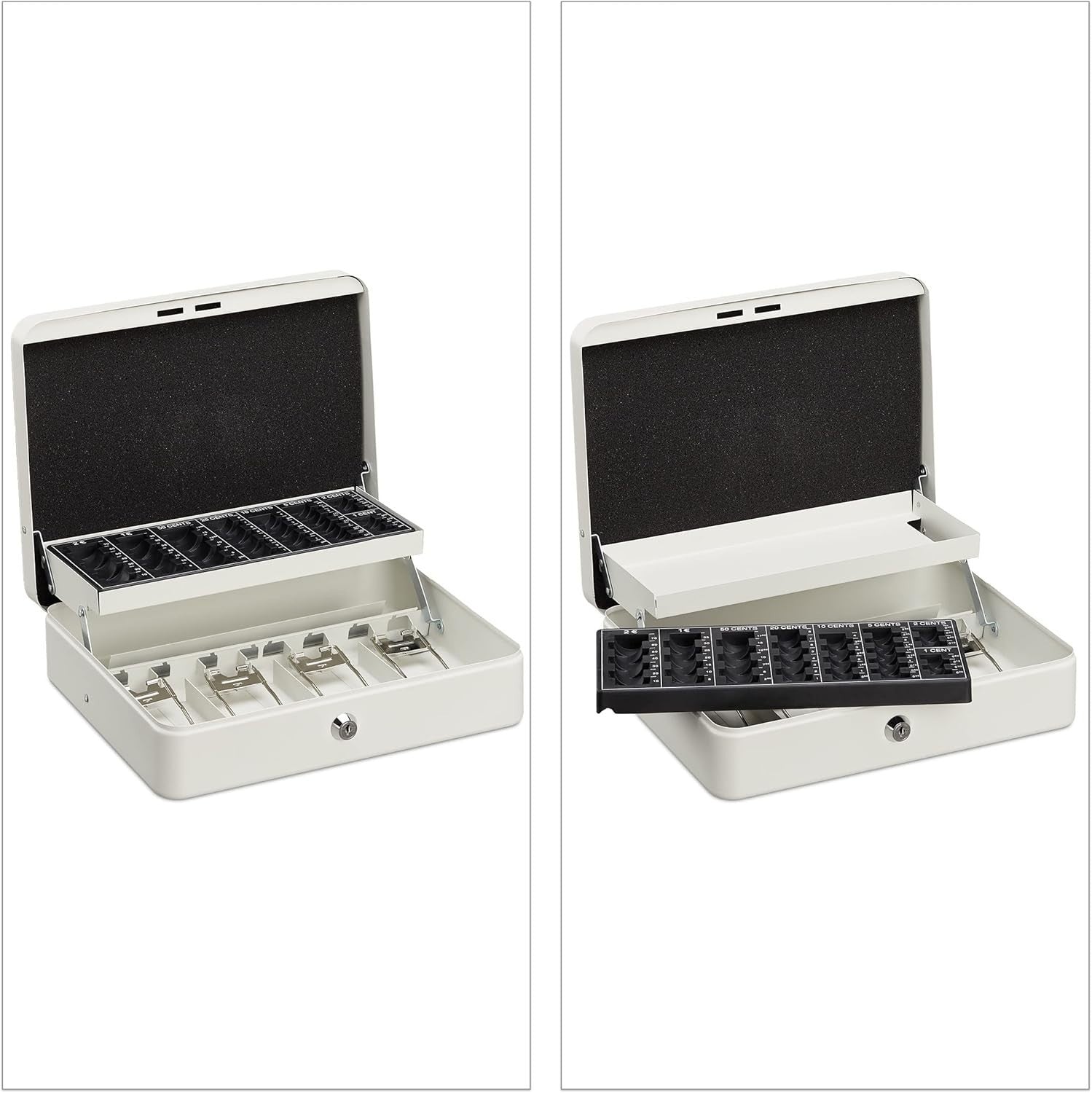 Lockable Cash Box Coin Tray Money Storage Case with Notes Holder